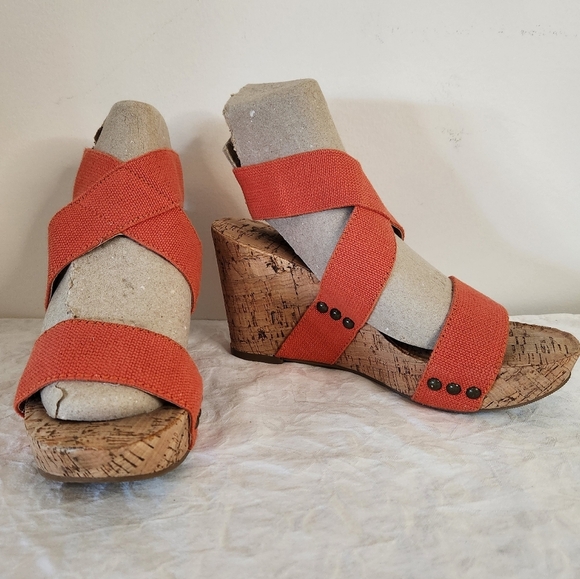 Orange Wedge Platform Sandals - Picture 2 of 12